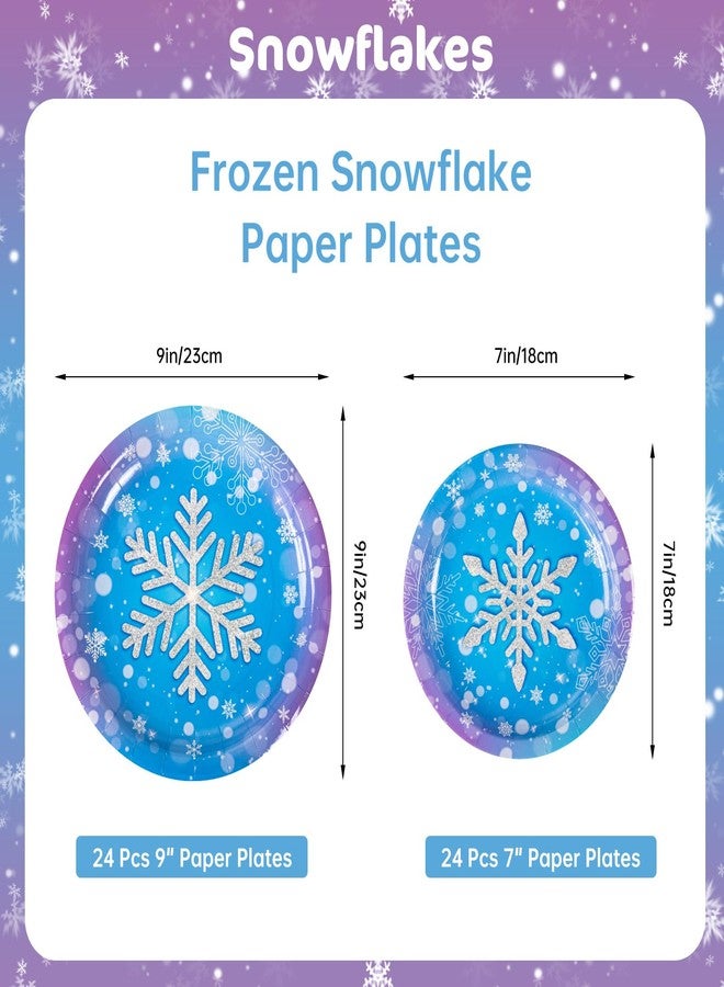 PERFQU 48 Pack Winter Snowflake Plates, Frozen Themed Round Paper Plates Serve 24 Guests, Wonderland Snowflakes Heavy Duty Plate for Winter Christmas Party Decorations and Frozen Birthday Party Supplies - Image 3