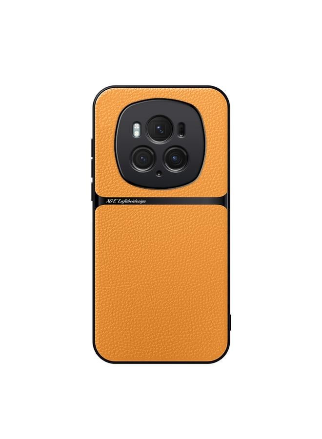 زبون جراب هاتف Honor Magic6 Pro مصنوع من جلد الليتشي المغناطيسي بتغطية كاملة ومضاد للصدمات - Image 1