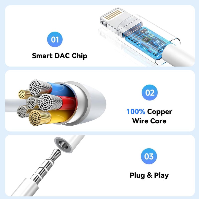 Cirafon [Apple MFi Certified] 1 Pack for iPhone 3.5mm Headphones Adapter, Lightning to 3.5 mm Headphone/Earphone Jack Converter Audio Aux Dongle Compatible with iPhone 14 13 12 11 Pro XR XS Max X 8 7 - Image 5