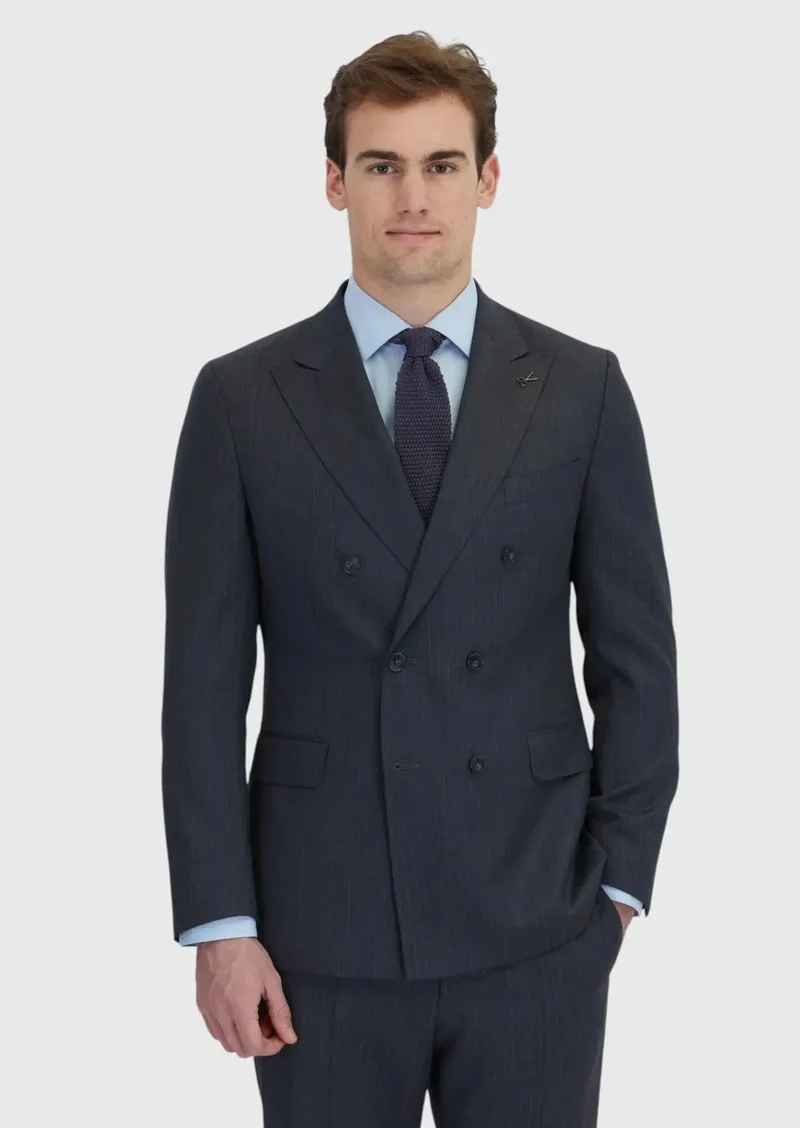RAMSEY Hard Coal Striped Zeroweight Slim Fit 100% Wool Suit