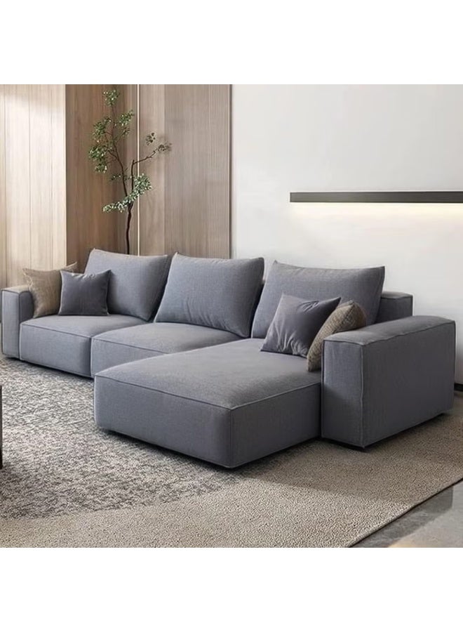 Al Zakharef Furniture Rabeena L-Shape Linen Fabric Corner Sofa Set – Luxury Sectional Couch for Living Room with Strong Wood Frame & Free Pillows – Modern L-Shape Sofa Color Grey- Left Side - Image 1