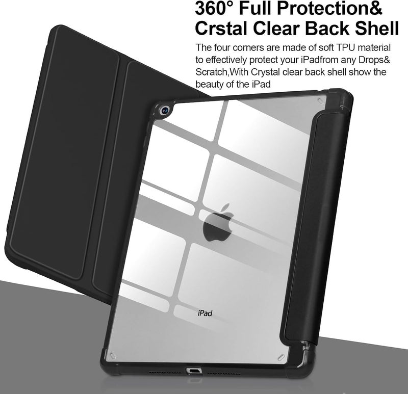 APHBZGE Case Compatible with iPad 9/8/7th Generation 10.2’’2019/2018/2017,Case for iPad 10.2 inch, Shockproof Hard Shell Clear Cover with Pencil Holder,Tablet cover for iPad 10.2‘‘ with Auto Wake/Sleep,Black - Image 4