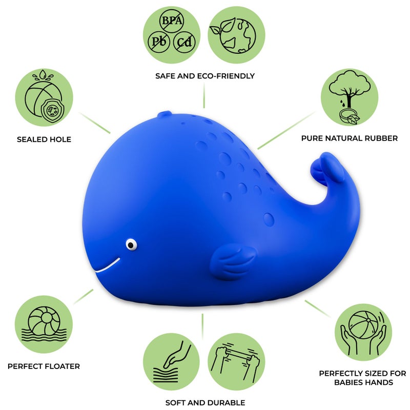 caaocho Pure Natural Rubber Bath Toy - Kala The Whale Baby Toy - Hole Free, BPA Free Bath Toys for Infants, Without Holes Sealed Natural Rubber - Image 2