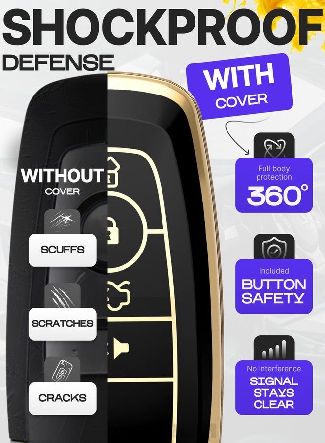 Lucrum Compatible with Ford Key Fob Cover & Leather Keychain, Keyfob Case for Bronco Explorer Edge Escape Expedition Fusion Mustang, For 4 Button Remote (2018-2025) - Black and Gold - Image 4