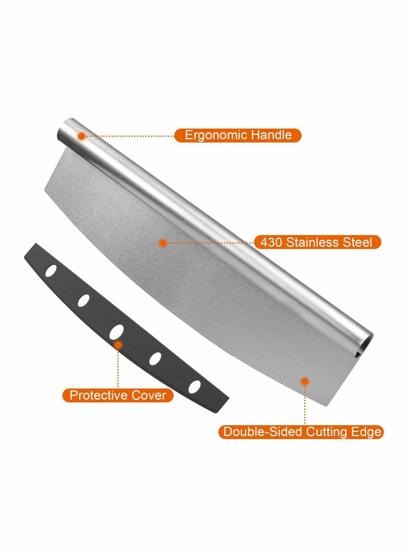 Y&D Pizza Cutter, Rocker Slicer with Protective Cover 14 Inch, Chopper Accessories Set of Sharp Blade, Premium Stainless Steel Knife Tools for Kitchen (14 Inches)  - Image 2