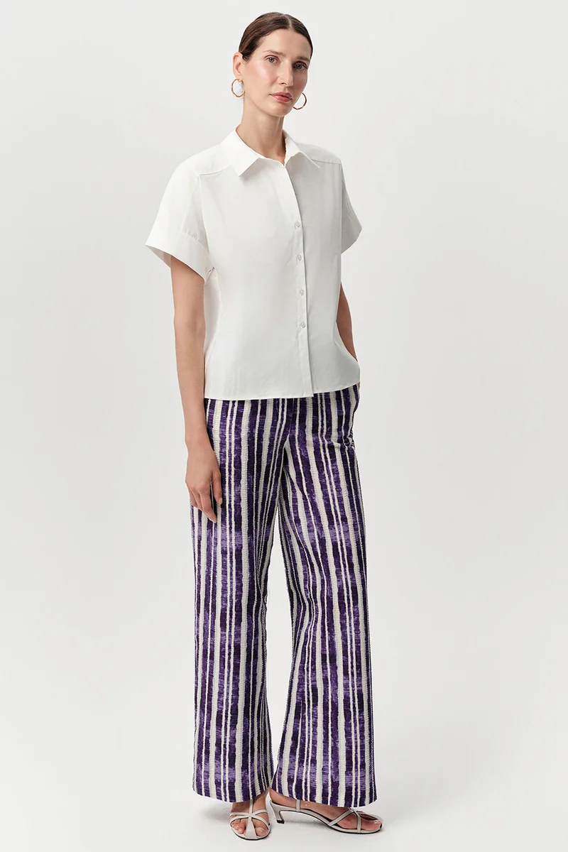 Exquise Shirt Collar Short Sleeve Buttoned Regular Poplin Bone Shirt