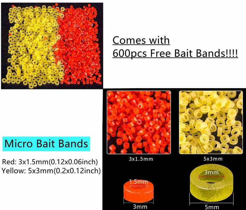 Drchoer 2X Pellet Bander Tool Micro Bait Bands Banding Match Coarse Fishing Terminal Tackle Set w/ 600 Bands(Orange) - Image 2