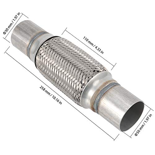 ZEONHAK 4 Pack 2 x 6 Inches Stainless Steel Heavy Duty Exhaust Flex Pipe, Double Braid Exhaust Flex Tube, Overall Length 10 Inches - Image 2