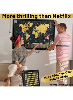 OVANTO Scratch Off World Map & Us Map-Durable 17X24” United States Map & World Travel Map With Pins & Accessory Set-Easy To Scratch Off Maps With Colored Details In Name-Tagged Gift Box For Travelers  - Image 3