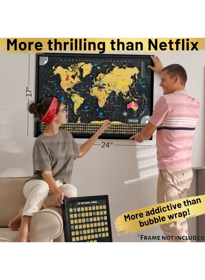 OVANTO Scratch Off World Map & Us Map-Durable 17X24” United States Map & World Travel Map With Pins & Accessory Set-Easy To Scratch Off Maps With Colored Details In Name-Tagged Gift Box For Travelers  - Image 3