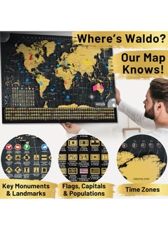 OVANTO Scratch Off World Map & Us Map-Durable 17X24” United States Map & World Travel Map With Pins & Accessory Set-Easy To Scratch Off Maps With Colored Details In Name-Tagged Gift Box For Travelers  - Image 2