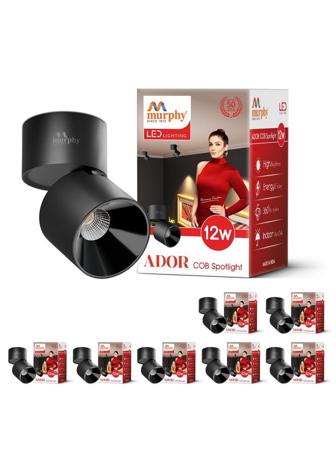 Murphy 12W Black Body Reflective Black Finish 360 Degree Adjustable LED Surface COB Light - Wall/Ceiling Mountable : Warm White, Pack of 8 - Image 1