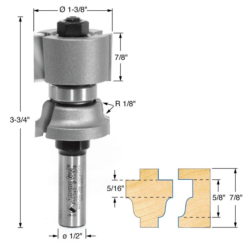 Amana Tool 55340 Carbide Tipped Reversible Ogee Window Sash & Rail Router Bit - 1/8 Radius x 1-9/64 Diameter - Image 2