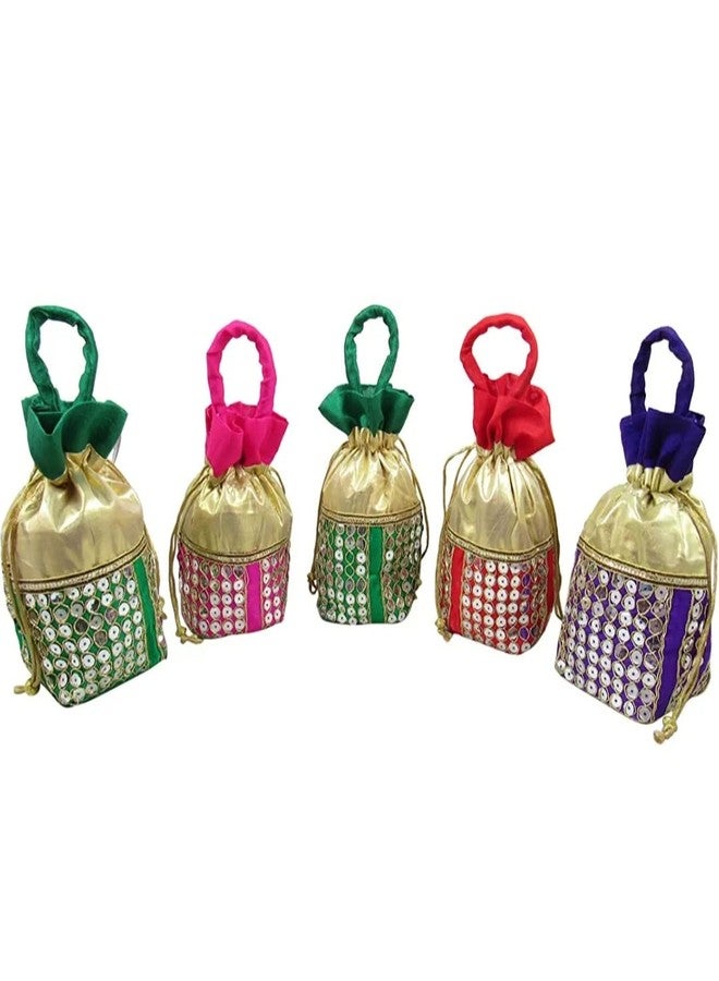 Ankit Traders Tildi Royal Potli Batwa Bag Bridal Purse Women handbag Shagun Pouch Return Gifts Beads Handle (Pack of 12) - Image 1