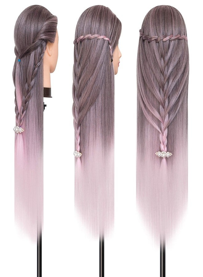 DANSEE Mannequin Head 28" Long Synthetic Fiber Hair Styling Training Head Manikin Cosmetology Doll Head Hair with DIY Braiding Set+ Free Table Clamp (Light pink) - Image 2