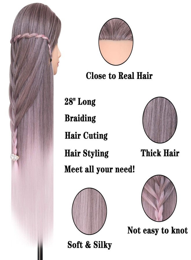 DANSEE Mannequin Head 28" Long Synthetic Fiber Hair Styling Training Head Manikin Cosmetology Doll Head Hair with DIY Braiding Set+ Free Table Clamp (Light pink) - Image 5