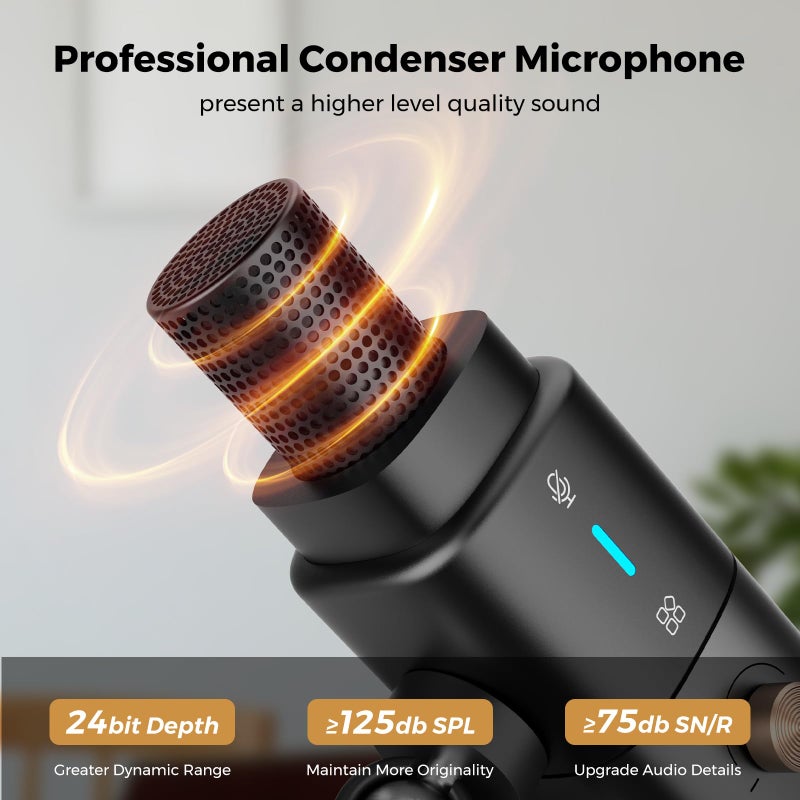 NearStream AM25X Gen2 XLR/USB Condenser Microphone with Noise Canceling/Volume Control/Headphone Jack/Mute, Podcast Microphone for PC/Audio Mixer, Desktop Mic for Stream/Podcast/Gaming/Music Record - Image 2