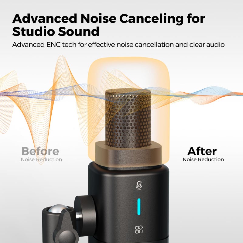 NearStream AM25X Gen2 XLR/USB Condenser Microphone with Noise Canceling/Volume Control/Headphone Jack/Mute, Podcast Microphone for PC/Audio Mixer, Desktop Mic for Stream/Podcast/Gaming/Music Record - Image 3