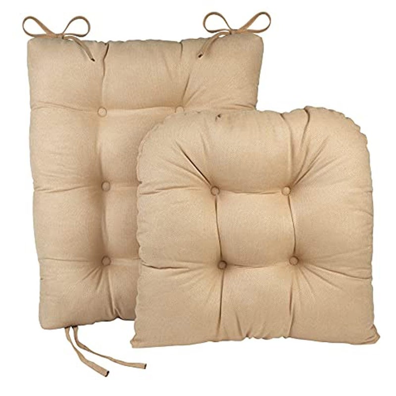 Klear Vu Omega NonSlip Rocking Chair Cushion Assembled in USA Thick Tufted Design Includes Seat Pad  Back Pillow with Ties 17x17 Inches 2Piece Set Honeycomb Natural 2 Count