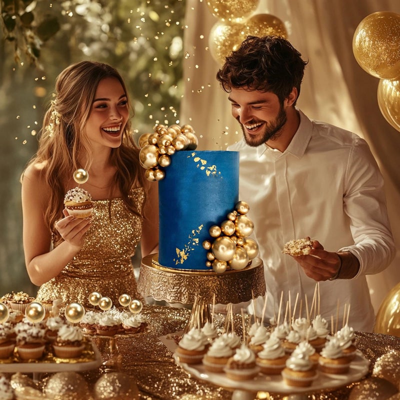 RASSLISA 56 PCS Ball Cake تختار الذهب 4 أحجام لـ DIY الخبز تزيين القبعات العليا وعيد ميلاد الزفاف - Image 5