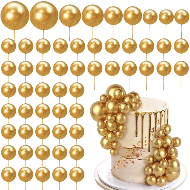 RASSLISA 56 PCS Ball Cake تختار الذهب 4 أحجام لـ DIY الخبز تزيين القبعات العليا وعيد ميلاد الزفاف - Image 1
