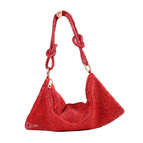 Covelin Womens Fashion Shiny Diamond Handbag Tote Shoulder Evening Bag Red - Image 5