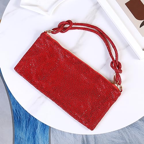 Covelin Womens Fashion Shiny Diamond Handbag Tote Shoulder Evening Bag Red - Image 3