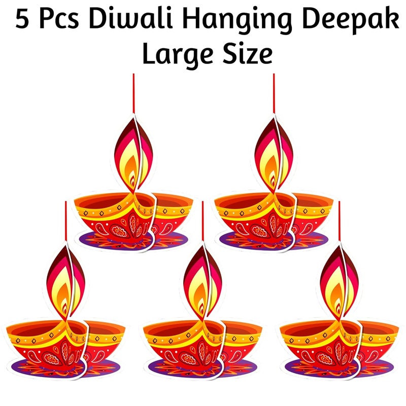 TOYXE Ceiling Hanging 3D Deepak Dual Sided Printed for Diwali Decoration Set of 5 Pcs - Image 3