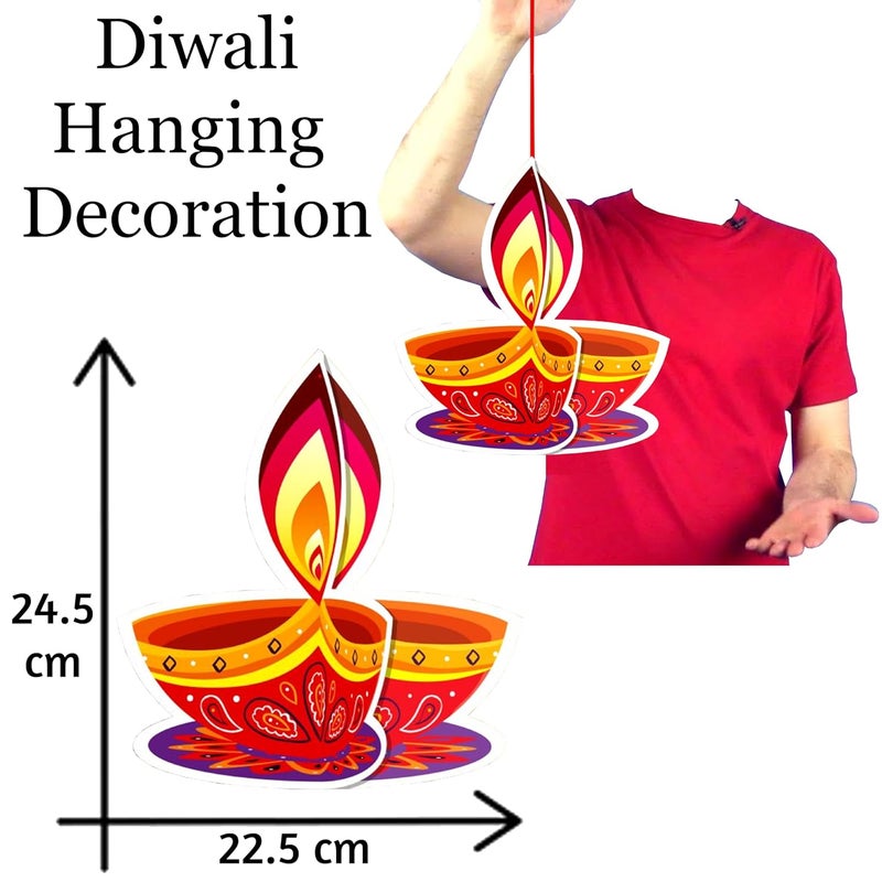 TOYXE Ceiling Hanging 3D Deepak Dual Sided Printed for Diwali Decoration Set of 5 Pcs - Image 4