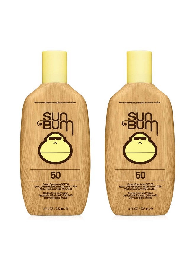 سان بوم لوشن واقي من الشمس Sun Bum Original SPF 50 نباتي وصديق للشعاب المرجانية (خالي من الأوكتينوكسيت والأوكسي بنزون) مرطب واسع الطيف واقي من أشعة الشمس فوق البنفسجية UVA/UVB مع فيتامين E 8 أونصة عبوتان - Image 1