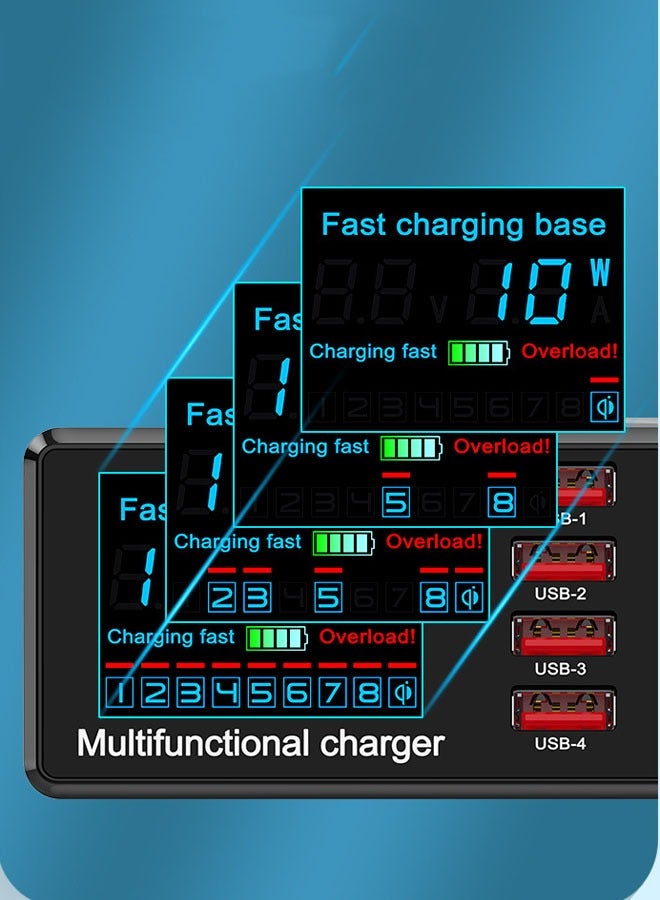 general Wireless charger QC3.0 fast charge, PD20W with display 8-port mobile phone tablet 100W multi-port charger - Image 5