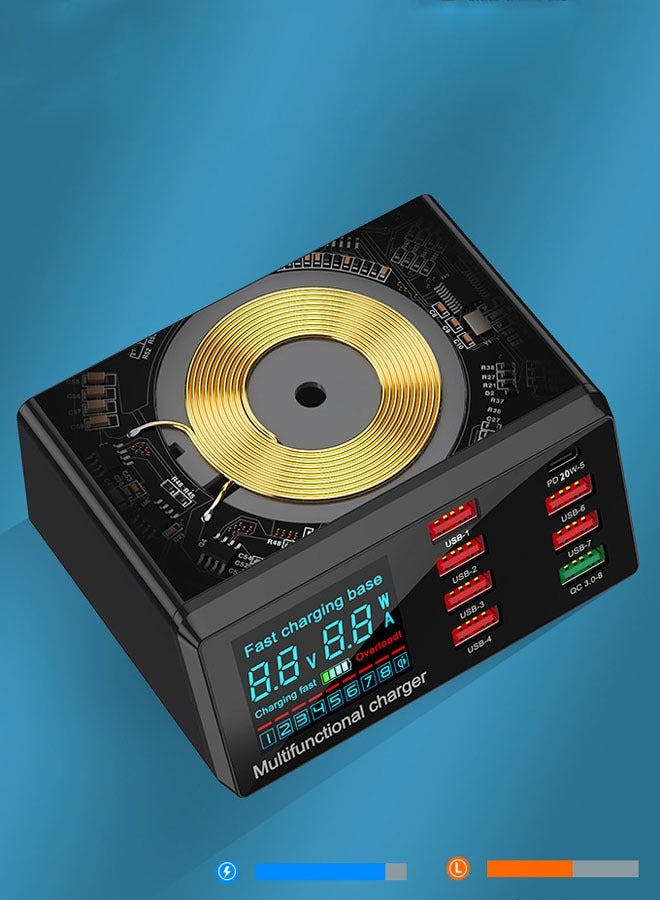 general Wireless charger QC3.0 fast charge, PD20W with display 8-port mobile phone tablet 100W multi-port charger - Image 3