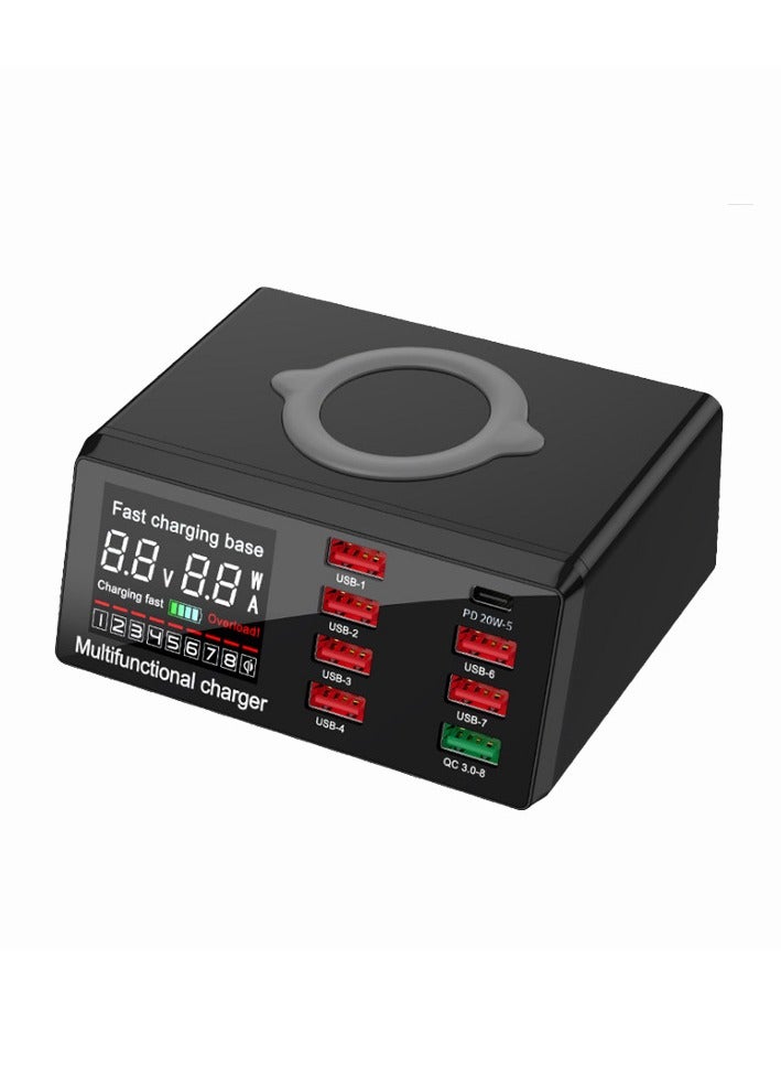 general Wireless charger QC3.0 fast charge, PD20W with display 8-port mobile phone tablet 100W multi-port charger - Image 1