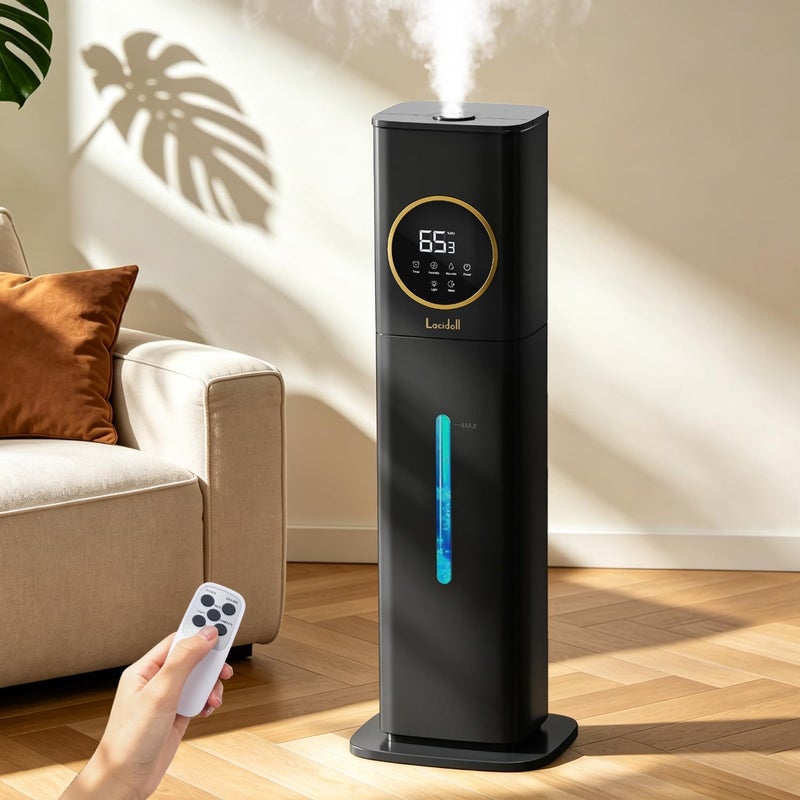 Lacidoll لاكيدول 2.1 جالون جهاز ترطيب الهواء برذاذ بارد مع موزع الزيوت العطرية - أسود - Image 1