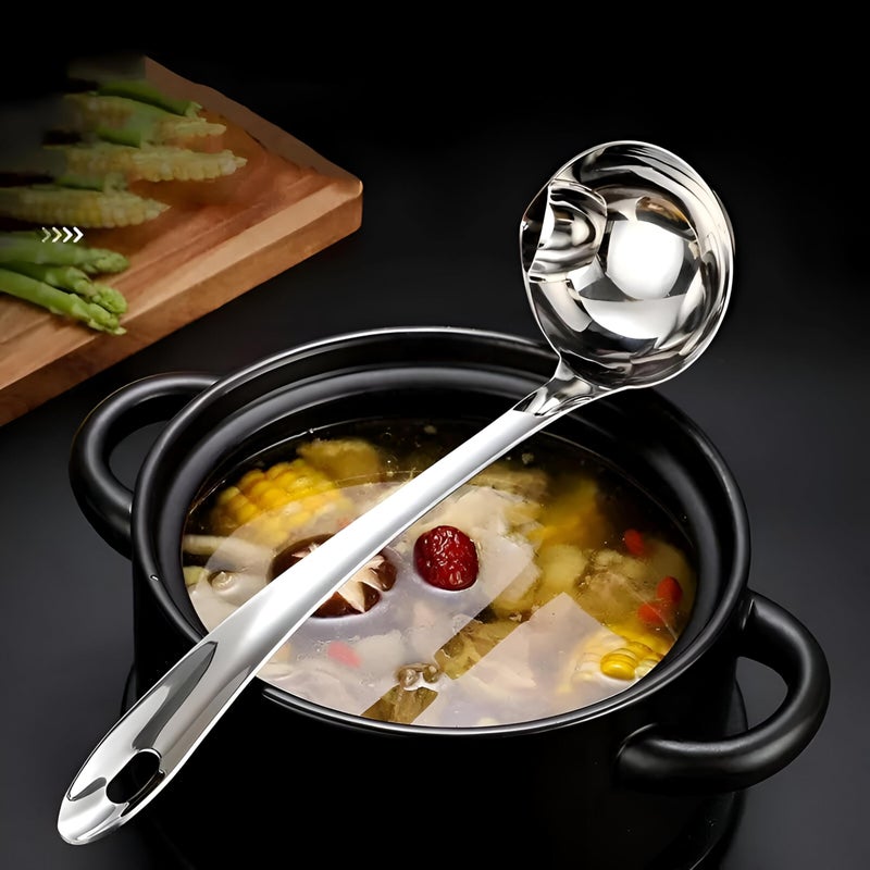 Cooking Ladle - Ergonomically balanced ladle with a long, sturdy stainless steel handle and wide bowl designed to skim fat from soups and broths, strain stocks, and keep sauces crystal clear. (2pcs) - Image 3