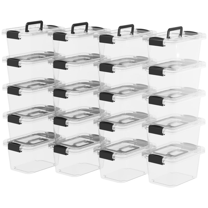 Cetomo Lidded Storage Bin, Tote Organizing Container with Handle and Buckles, Stackable, Plastic, Clear, 6.8Qt, Pack of 20 - Image 1