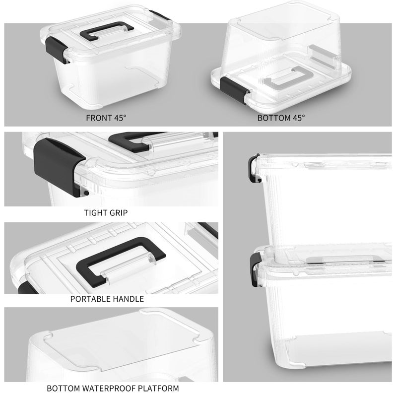 Cetomo Lidded Storage Bin, Tote Organizing Container with Handle and Buckles, Stackable, Plastic, Clear, 6.8Qt, Pack of 20 - Image 3
