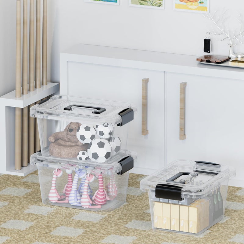 Cetomo Lidded Storage Bin, Tote Organizing Container with Handle and Buckles, Stackable, Plastic, Clear, 6.8Qt, Pack of 20 - Image 5