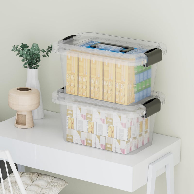 Cetomo Lidded Storage Bin, Tote Organizing Container with Handle and Buckles, Stackable, Plastic, Clear, 6.8Qt, Pack of 20 - Image 4