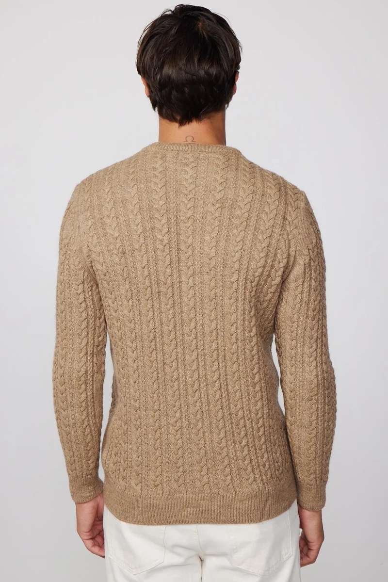 Tudors Crew Neck Hair Knit Patterned Mink Men's Sweater