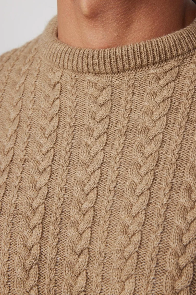 Tudors Crew Neck Hair Knit Patterned Mink Men's Sweater