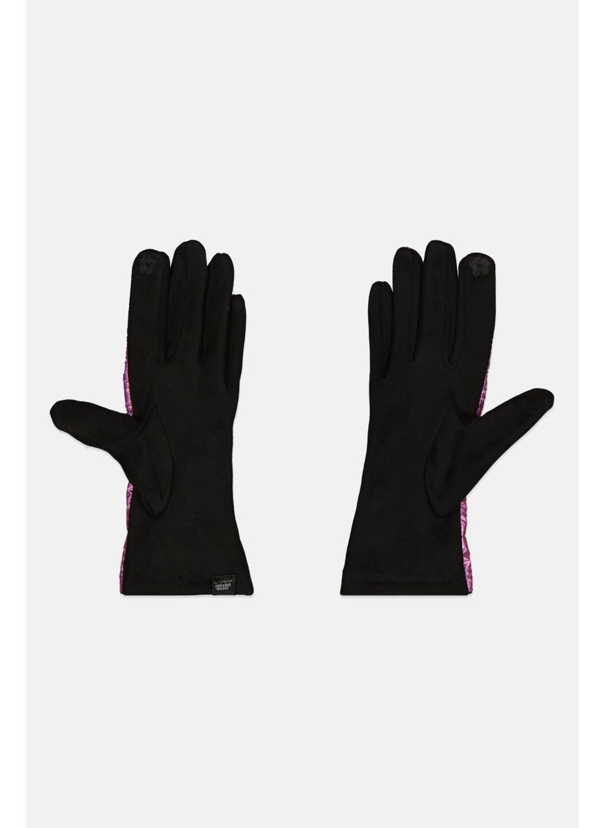 Women 1 Pair Leather Hand Gloves, Metallic Purple