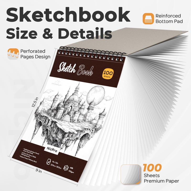 Nicpro 37PCS Art Drawing Supplies Kit, Metal Mechanical Pencil Set 0.5, 0.7, 0.9 & 2mm, 100 Sheets 9x12 Sketch book, 288PCS Leads, School Supplies Drawing Kit for Artist Adults Teens Kids Sketching - Image 3