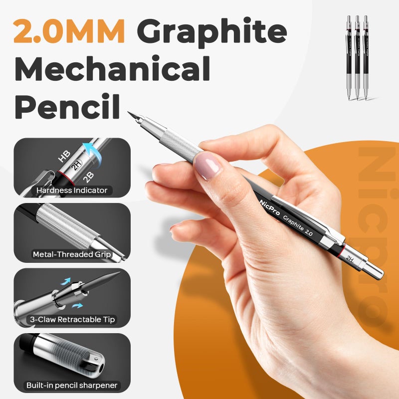 Nicpro 37PCS Art Drawing Supplies Kit, Metal Mechanical Pencil Set 0.5, 0.7, 0.9 & 2mm, 100 Sheets 9x12 Sketch book, 288PCS Leads, School Supplies Drawing Kit for Artist Adults Teens Kids Sketching - Image 2