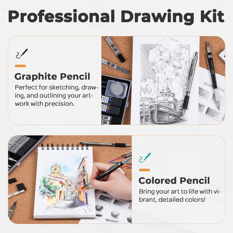 Nicpro 37PCS Art Drawing Supplies Kit, Metal Mechanical Pencil Set 0.5, 0.7, 0.9 & 2mm, 100 Sheets 9x12 Sketch book, 288PCS Leads, School Supplies Drawing Kit for Artist Adults Teens Kids Sketching - Image 4