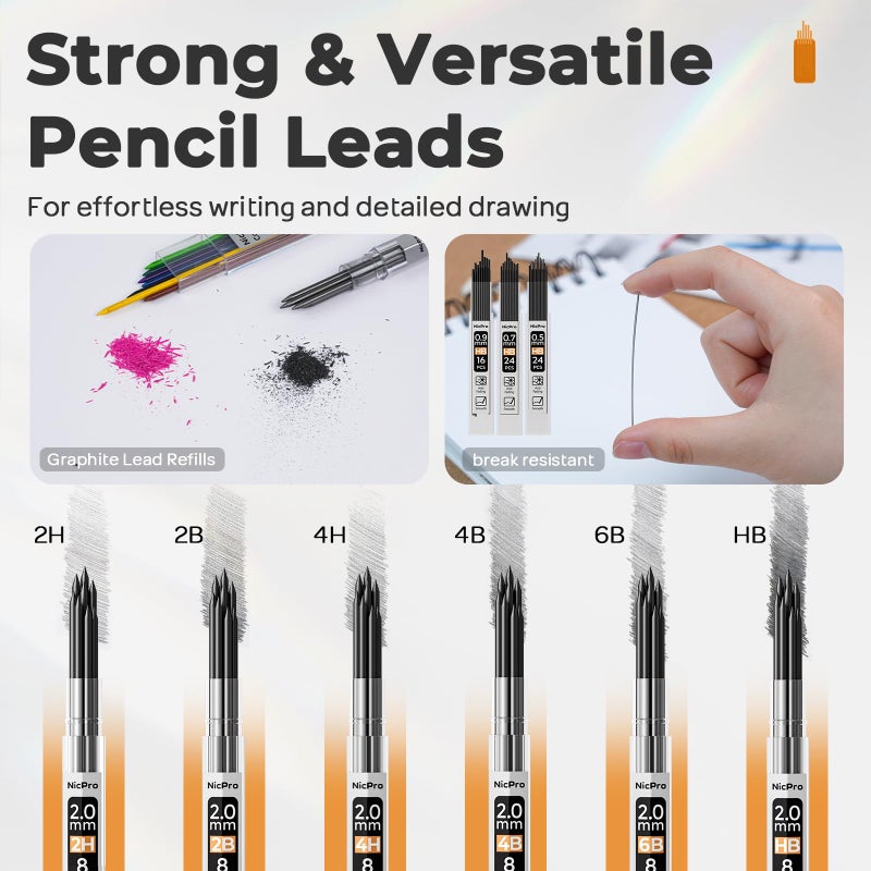 Nicpro 37PCS Art Drawing Supplies Kit, Metal Mechanical Pencil Set 0.5, 0.7, 0.9 & 2mm, 100 Sheets 9x12 Sketch book, 288PCS Leads, School Supplies Drawing Kit for Artist Adults Teens Kids Sketching - Image 5