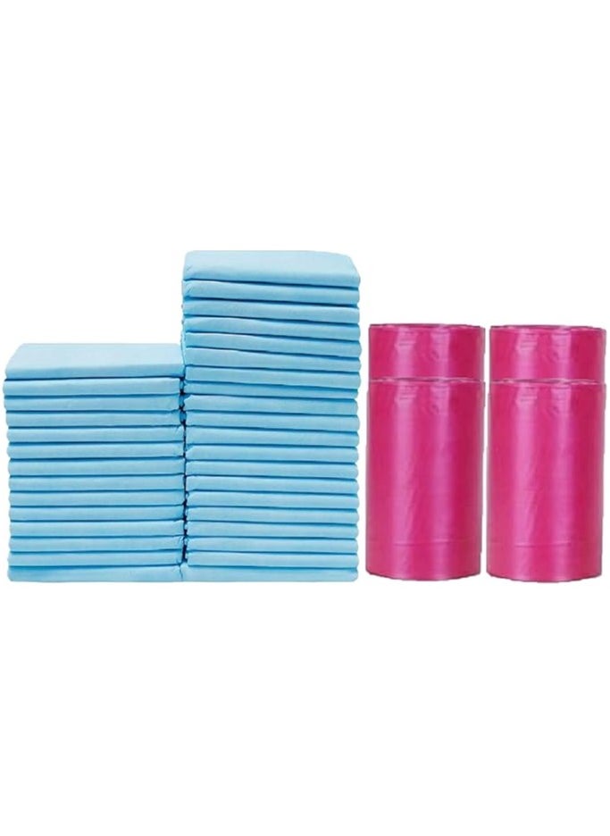 Cute 'n' Cuddle Cute 'n' Cuddle – 60 Pcs Disposable Changing Mat Blue (60×45 cm) with 60 Pink Scented Diaper Bags – Soft, Leak-Proof & Convenient  - Image 1