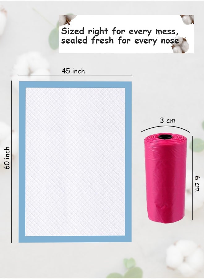 Cute 'n' Cuddle Cute 'n' Cuddle – 60 Pcs Disposable Changing Mat Blue (60×45 cm) with 60 Pink Scented Diaper Bags – Soft, Leak-Proof & Convenient  - Image 2