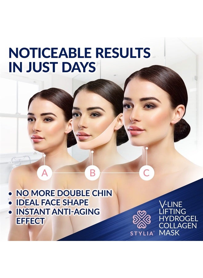 Stylia 20 Piece Double Chin Tightener - V Line Shaping Face Masks - Toning Hydrogel Collagen Mask with Hyaluronic Acid & Aloe Vera - Anti-Aging and Anti-Wrinkle Band - Image 2