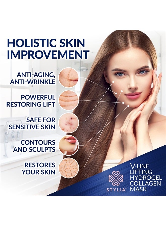 Stylia 20 Piece Double Chin Tightener - V Line Shaping Face Masks - Toning Hydrogel Collagen Mask with Hyaluronic Acid & Aloe Vera - Anti-Aging and Anti-Wrinkle Band - Image 4